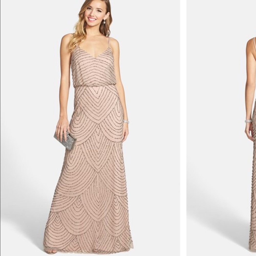 Adrianna Papell Beige Beaded Gown